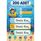 sanatıbedi 200 Adet Suya Dayanıklı Deniz Hayvanları Okul Etiketi - Kalem defter kitap suluk için isim etiketi
