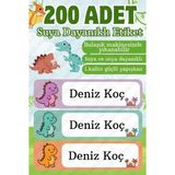 Sanatıbedi 200 Adet Suya Dayanıklı Dinazor Okul Etiketi - Kalem Defter Kitap Suluk Sticker