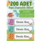 sanatıbedi 200 Adet Suya Dayanıklı Dinozor Okul Etiketi - Kalem Defter Suluk Sticker - Kişiye Özel İsim Etiketi