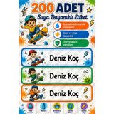 sanatıbedi 200 Adet Suya Dayanıklı Kaykay Çocuk Okul Etiketi - Kalem defter kitap suluk için isim etiketi