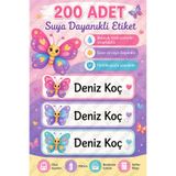 sanatıbedi 200 Adet Suya Dayanıklı Kelebek Okul Etiketi - Kitap Defter Kalem Suluk için Sticker