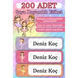 sanatıbedi 200 Adet Suya Dayanıklı Kişiye Özel Balerin Okul Etiketi - Defter Kalem Kitap Suluk Için Sticker