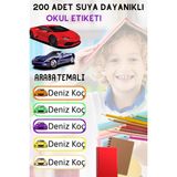 sanatıbedi 200 Adet Suya Dayanıklı Kişiye Özel Okul Etiket Seti - Kalem Defter Kitap Stickerı - araba
