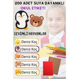 sanatıbedi 200 Adet Suya Dayanıklı Kişiye Özel Okul Etiket Seti - Kalem Defter Kitap Stickerı - hayvan