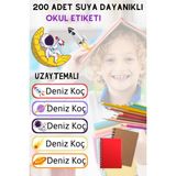 sanatıbedi 200 Adet Suya Dayanıklı Kişiye Özel Okul Etiket Seti - Kalem Defter Kitap Stickerı - uzay
