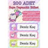 sanatıbedi 200 Adet Suya Dayanıklı Okul Etiketi - Kalem Defter Suluk Özel Isim Yazılabilen Kedi Sticker