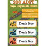 sanatıbedi 200 Adet Suya Dayanıklı Okul Etiketi - Kalem Defter Suluk Özel Isim Yazılabilen Yarış Araba Sticker