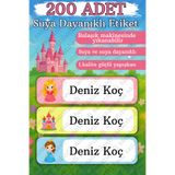 sanatıbedi 200 Adet Suya Dayanıklı Okul Etiketi -Kalem Kitap Defter Suluk Özel Isim Yazılabilen Prenses Sticker