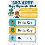 sanatıbedi 200 Adet Suya Dayanıklı Okul Etiketi -Kalem Kitap Defter Suluk Özel Isim Yazılabilen Robot Sticker
