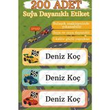 Sanatıbedi 200 Adet Yarış Arabası Suya Dayanıklı Okul Etiketi - Kalem Defter Kitap Suluk Sticker