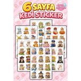 Sanatıbedi 6 Sayfa Sevimli Kedi Sticker Seti - Laptop Ajanda Telefon Motor Kask Etiketi