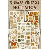 sanatıbedi 90 Parça 5 Sayfa Vintage Sticker Set - Ajanda Scrapbook Bullet Journal Telefon Defter Etiketi