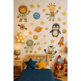 sanatıbedi Sevimli Uzay Hayvanları Astronot Duvar Sticker Seti - Çocuk Odası Kapı Pencere Dekorasyon Etiketi