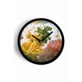 Sanatsal Çiçek Tasarımlı Modern Duvar Saati - 25cm - Önü Camlı Siyah Kasa - Sessiz Mekanizma, JH0763S25SKP