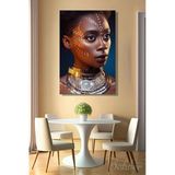 Sanatsal Cilt Çizimleri Bulunan Afrikalı Model Dikey Kanvas Tablo Tekli Kuaför Güzellik Salonu 3436