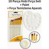 Sanatsal Kiti 10'lu Fırça & Palet & Fırça Temizleyici Profesyonel Boyama Fırça Seti - Beyaz