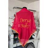 Sanatsal Nakış Nakışlı İsme Özel Gelin Buke Kına Duvak Şal Örtüsü Kırmızı Şalı Kına Duvağı, Gelin Duvak Şalı Nakışlı