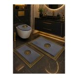 SANCAK DERİ HALI LÜKS GOLD DETAYLI ANTRASİT BANYO PASPAS TAKIMI