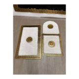 SANCAK DERİ HALI LÜKS GOLD VARAKLI EKRU PELUŞ BANYO PASPAS TAKIMI