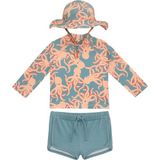 Sand Mother Uv Korumalı Uzun Kollu Şapkalı Erkek Bebek Mayo Seti - 6 - 12 Ay - Ahtapot - Kalamar