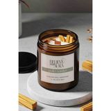 Sandal Ağacı Kokulu Doğal Soya Mumu - Palo Santo Tütsü Dekorlu Ahşap Fitilli Kavanoz Mum - 240 cc - Beyaz - 2 Adet