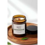 Sandal Ağacı Kokulu Kavanoz Mum - %100 Doğal Sürülebilir Soya Mumu Ahşap Fitilli Kokulu Mum - 240 cc