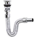 Sandalcılar Lavabo Mutfak Sifonu - Bas Stoplu - Paslanmaz Krom Boru - Pop-Up Sifon