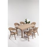 Sandalie Garden Rattan 90X150CM Cappucino Bahçe Mobilya Takımı 1 Masa 6 Sandalye Dayanıklı Yapı