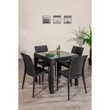 Sandalie Home 4 Kişilik Rattan Camlı Bahçe Masa Takımı -Antrasit