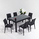 Sandalie Rattan Camlı 90x150 Bahçe ve balkon ve teras Masa Seti - Antrasit