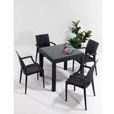Sandalie Rattan Camlı Lüx Antrasit 80x80 Bahçe Balkon Teras Masa Seti
