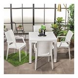 Sandalie Rattan Kollu 80x80 cm Beyaz Bahçe Masa Seti