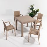 Sandalie Rattan Kollu Cappucino 1 Masa + 4 Sandalye Bahçe Takımı