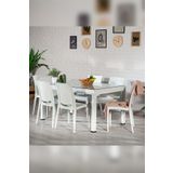 Sandalie Rattan Large Camlı Beyaz Masa Takımı Bahçe&Balkon 1 Camlı Masa + 6 Sandalye