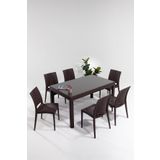 Sandalie Rattan Large Camlı Kahve Masa Takımı Bahçe&Balkon 1 Camlı Masa + 6 Sandalye