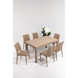 Sandalie Rattan Large Cappucino Masa Takımı Bahçe & Balkon 1 Masa + 6 Sandalye Kahverengi