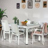 Sandalie Rattan Large Lüx Camlı Beyaz Masa Takımı Bahçe ve balkon 1 Camlı Masa + 6 Sandalye