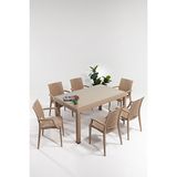 Sandalie Rattan Large Lüx Camlı Cappucino Masa Takımı Bahçe&Balkon 1 Camlı Masa + 6 Sandalye