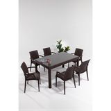 Sandalie Rattan Large Lüx Camlı Kahve Masa Takımı Bahçe&Balkon 1 Camlı Masa + 6 Sandalye