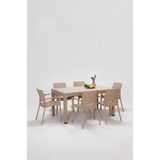 Sandalie Rattan Lüx Home 6 Kişilik Bahçe Masa Takımı-Cappucino