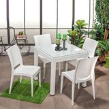 Sandalie Rattan Small Camlı Beyaz Masa Takımı Bahçe ve balkon 1 Camlı Masa 4 Sandalye