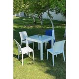 Sandalie Rattan Small Camlı Beyaz Masa Takımı Bahçe&Balkon 1 Camlı Masa + 4 Sandalye