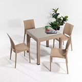 Sandalie Rattan Small Camlı Cappucino Masa Takımı Bahçe ve balkon 1 Camlı Masa 4 Sandalye Sütlü Kahve
