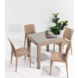 Sandalie Rattan Small Camlı Cappucino Masa Takımı Bahçe&Balkon 1 Camlı Masa + 4 Sandalye