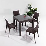 Sandalie Rattan Small Camlı Kahve Masa Takımı Bahçe ve balkon 1 Camlı Masa + 4 Sandalye Koyu Kahverengi