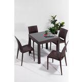 Sandalie Rattan Small Camlı Kahve Masa Takımı Bahçe&Balkon 1 Camlı Masa + 4 Sandalye