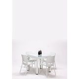Sandalie Rattan Small Lüx Camlı Beyaz Masa Takımı Bahçe ve balkon 1 Camlı Masa + 4 Sandalye