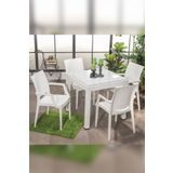 Sandalie Rattan Small Lüx Camlı Beyaz Masa Takımı Bahçe&Balkon 1 Camlı Masa + 4 Sandalye
