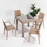 Sandalie Rattan Small Lüx Camlı Cappucino 1 Camlı Masa + 4 Sandalye Bahçe Takımı