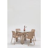 Sandalie Rattan Small Lüx Camlı Cappucino Masa Takımı Bahçe ve balkon 1 Camlı Masa 4 Sandalye Koyu Krem